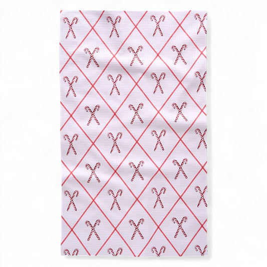 Festive Candy Canes Geometry Tea Towel