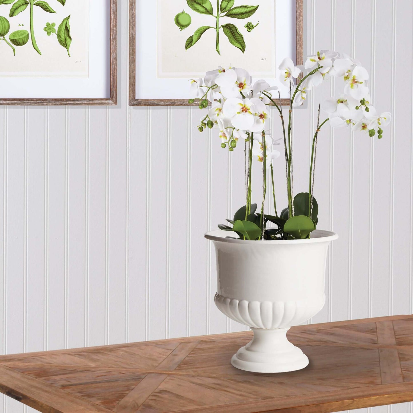 White Ceramic Urn Planter for Tuscan-Inspired Decor