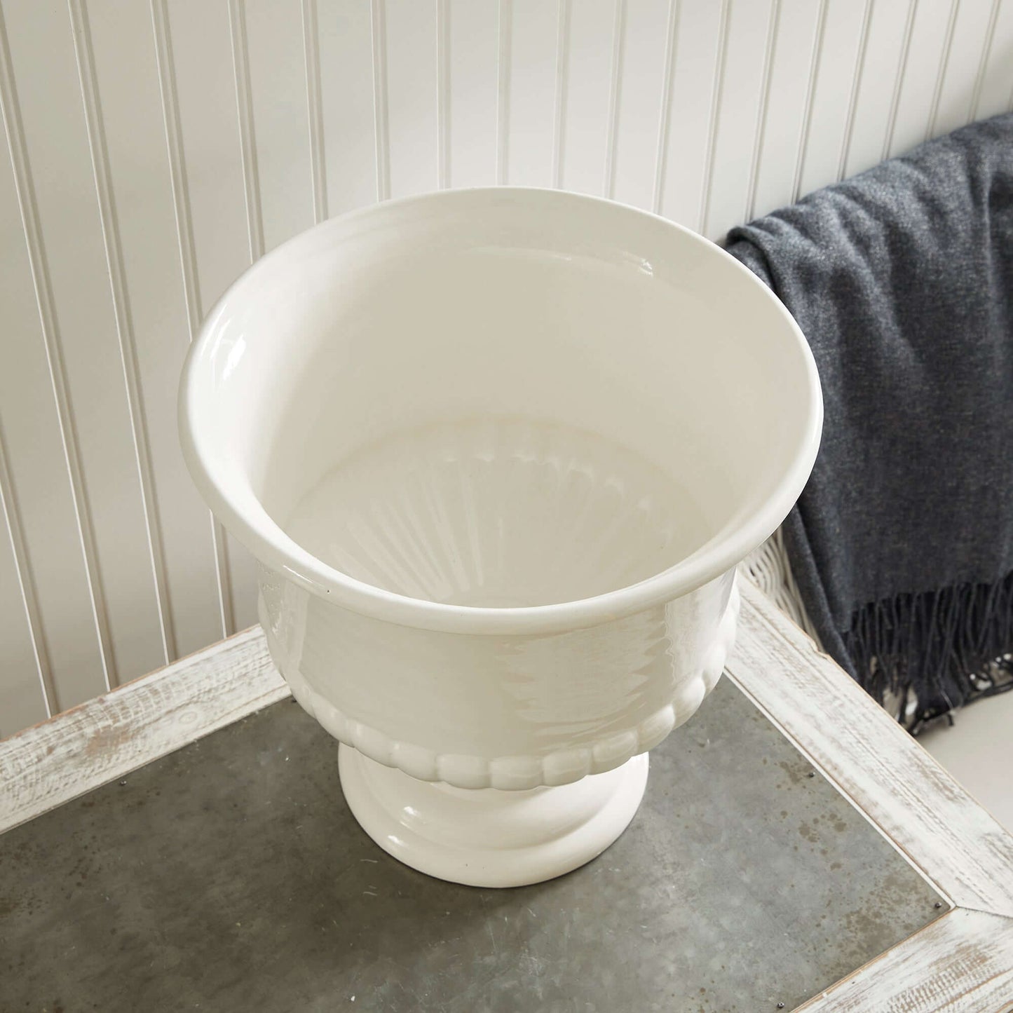 White Ceramic Urn Planter for Tuscan-Inspired Decor