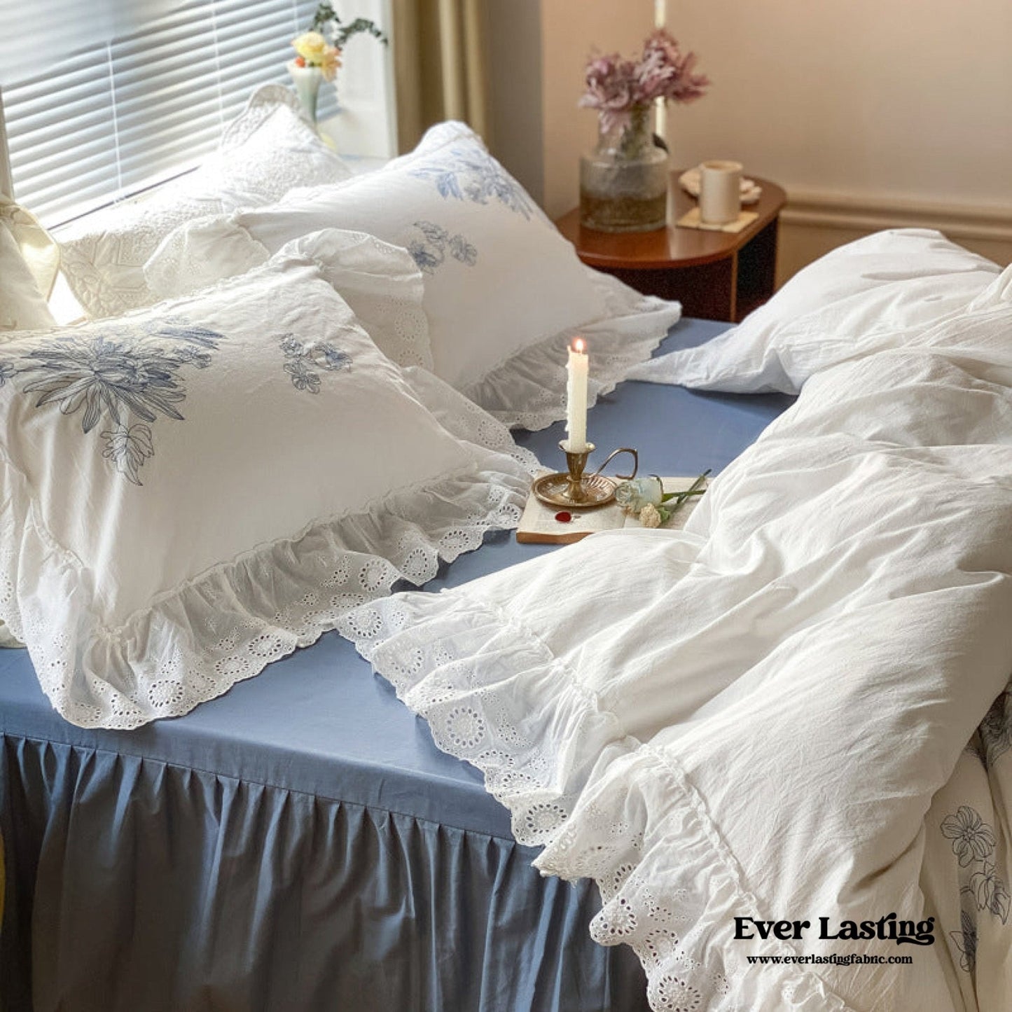 White Cottage Washed Cotton Ruffle Bedding Set