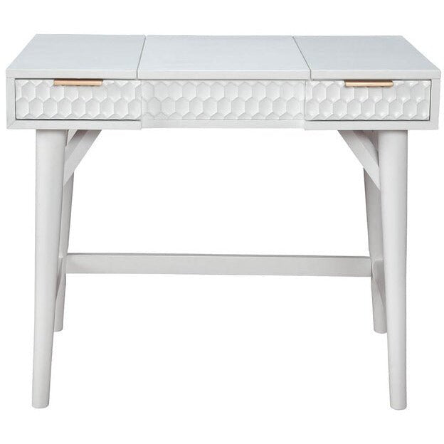 White Pearl Bedroom Vanity Desk featuring textured drawers and clean lines in a contemporary white finish.