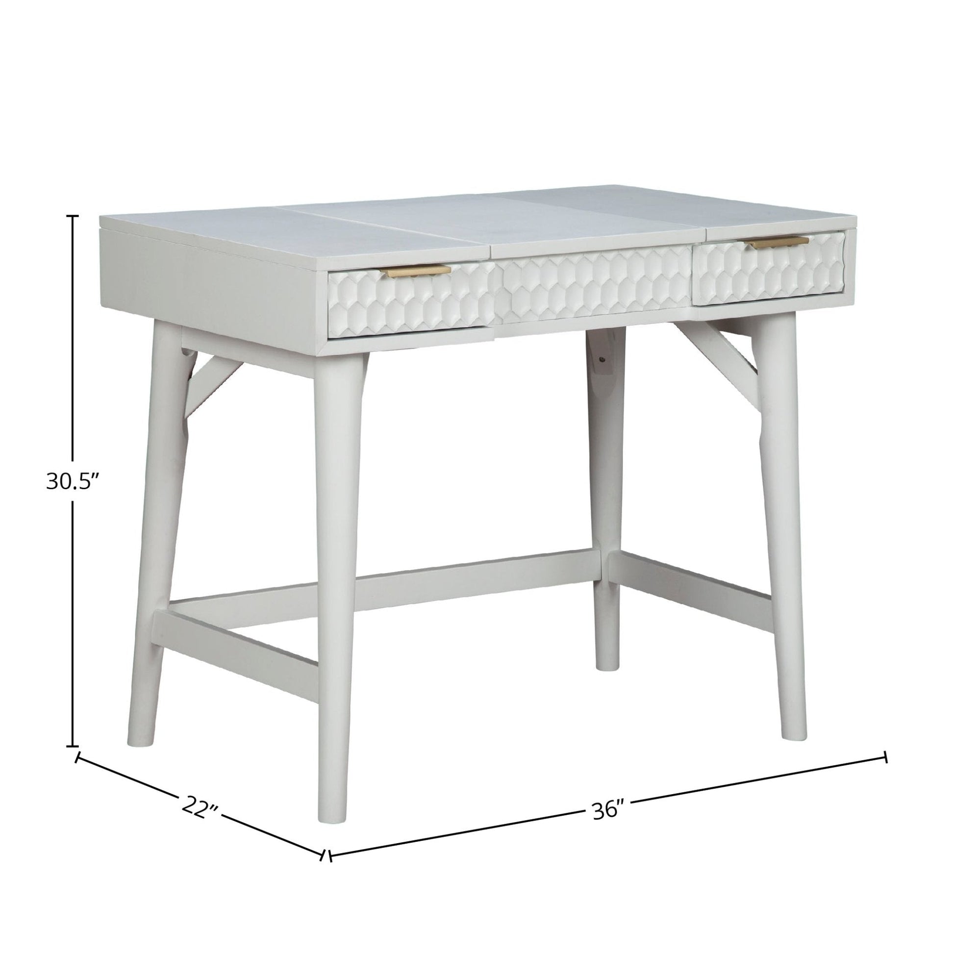 White Pearl Bedroom Vanity Desk featuring textured drawer fronts and a soft white finish, ideal for contemporary bedrooms.
