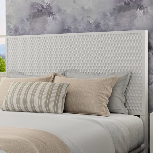 White Pearl Headboard in a modern bedroom featuring textured design and soft bedding.