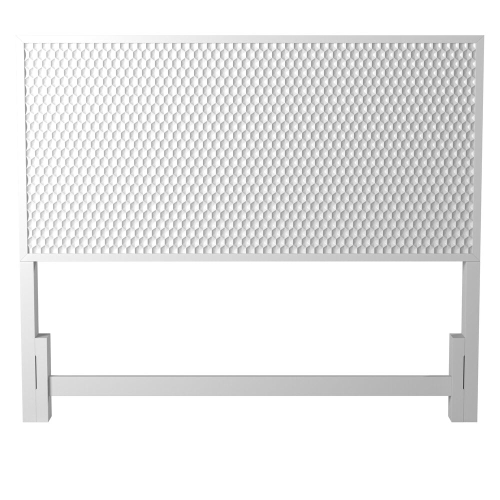 White Pearl Headboard with textured surface and clean lines, framed in Mahogany wood, perfect for contemporary decor.