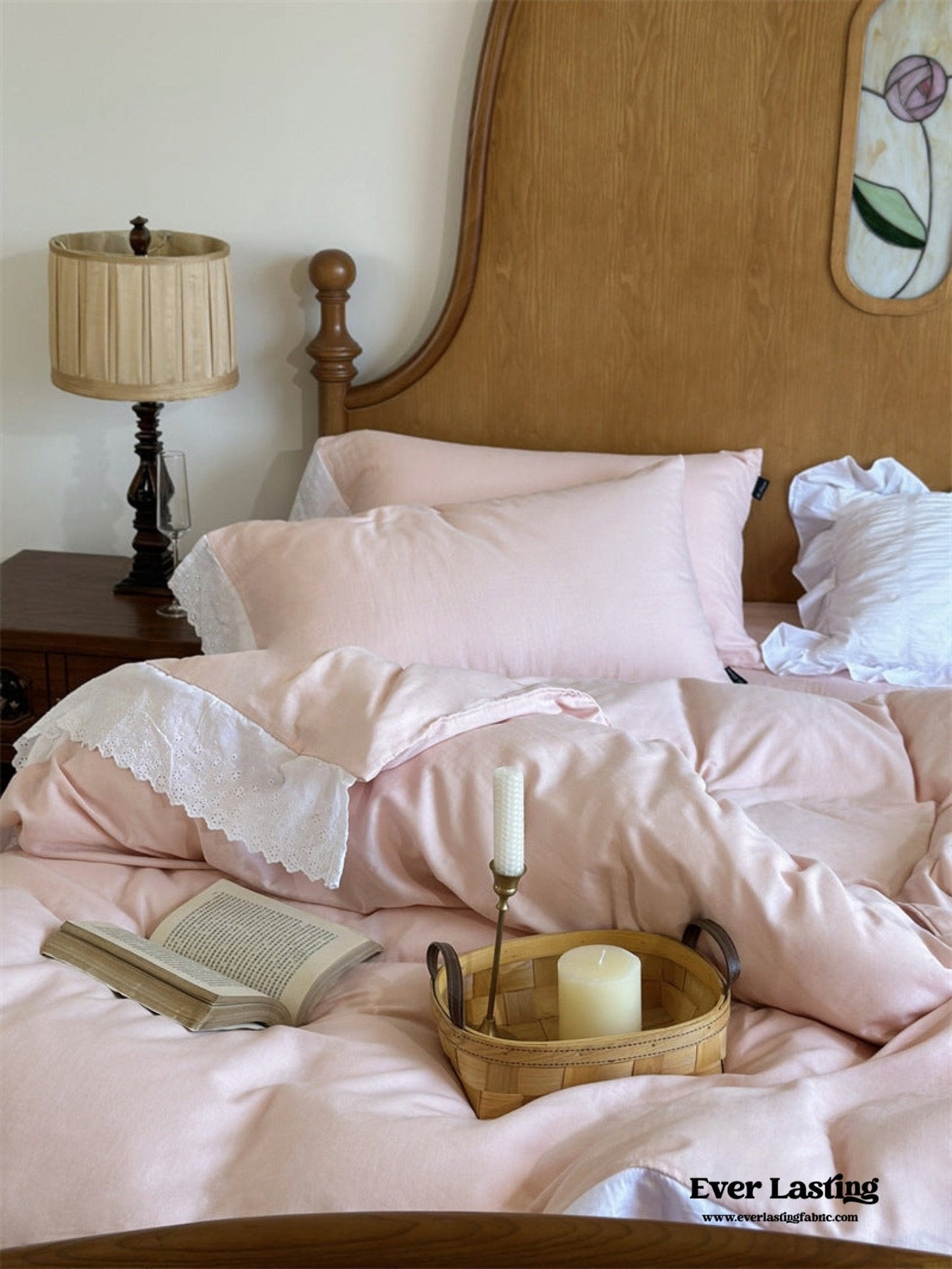 White Ruffle Lace Bedding Set / Gray