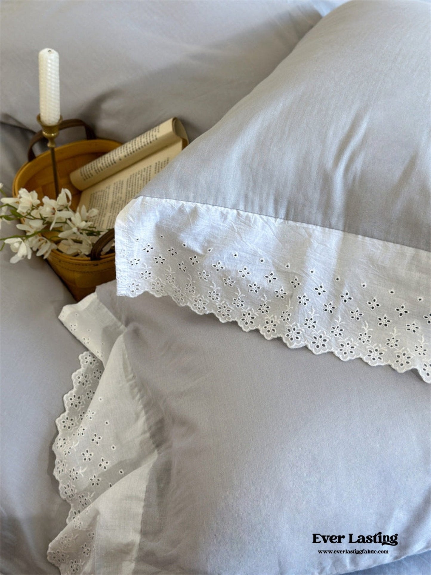 White Ruffle Lace Bedding Set / Pink