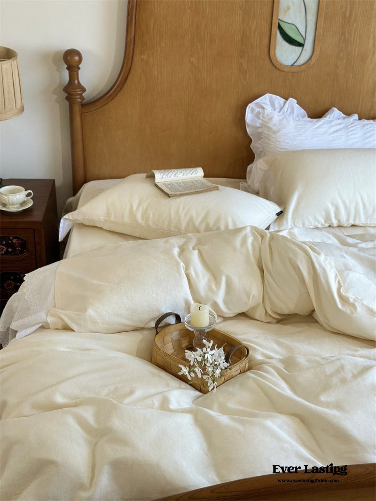 White Ruffle Lace Bedding Set / Pink