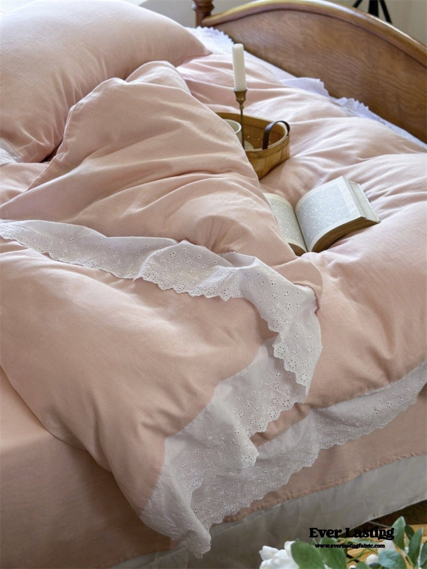 White Ruffle Lace Bedding Set / Purple
