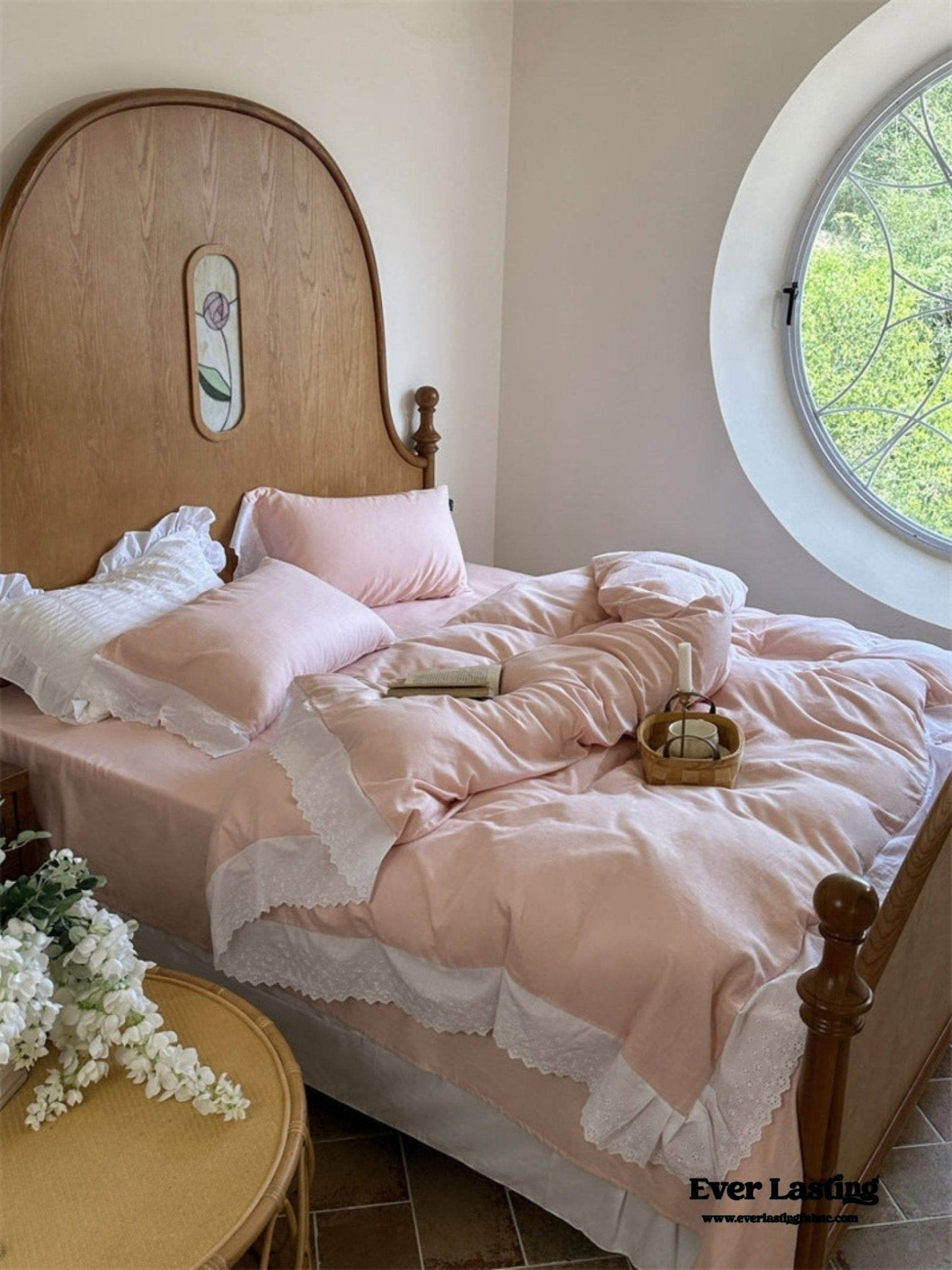 White Ruffle Lace Bedding Set / Purple