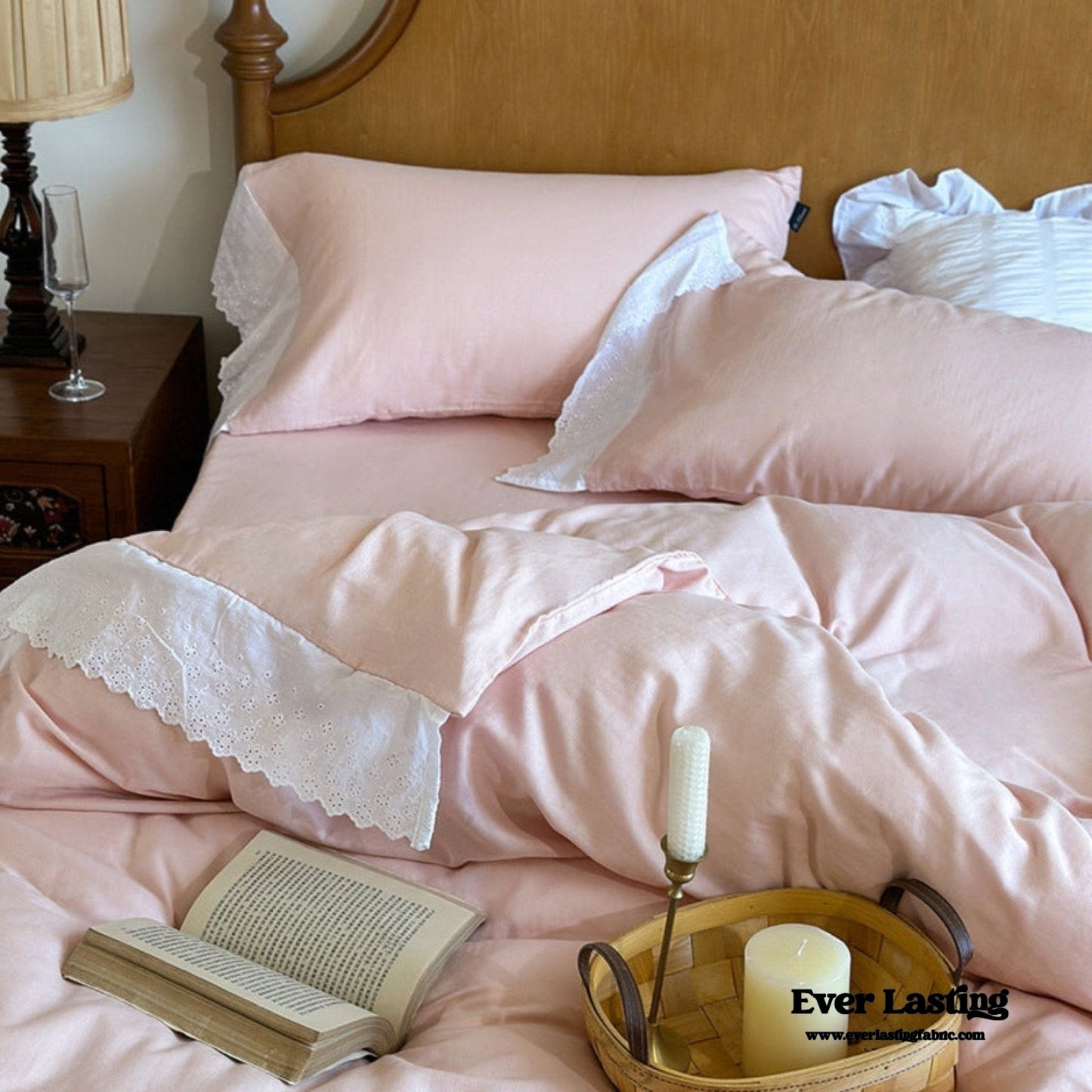 White Ruffle Lace Bedding Set / Purple