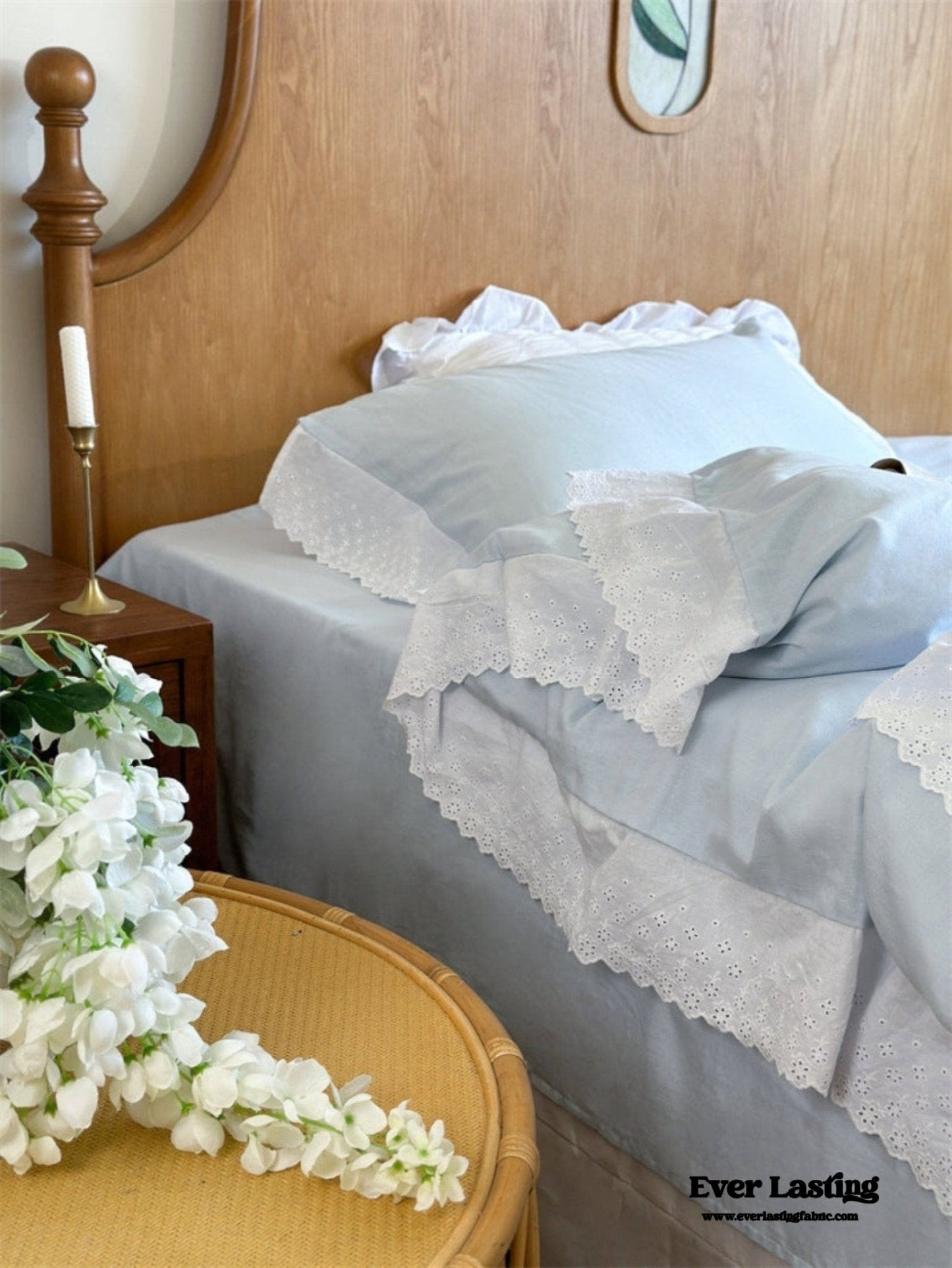 White Ruffle Lace Bedding Set / Purple