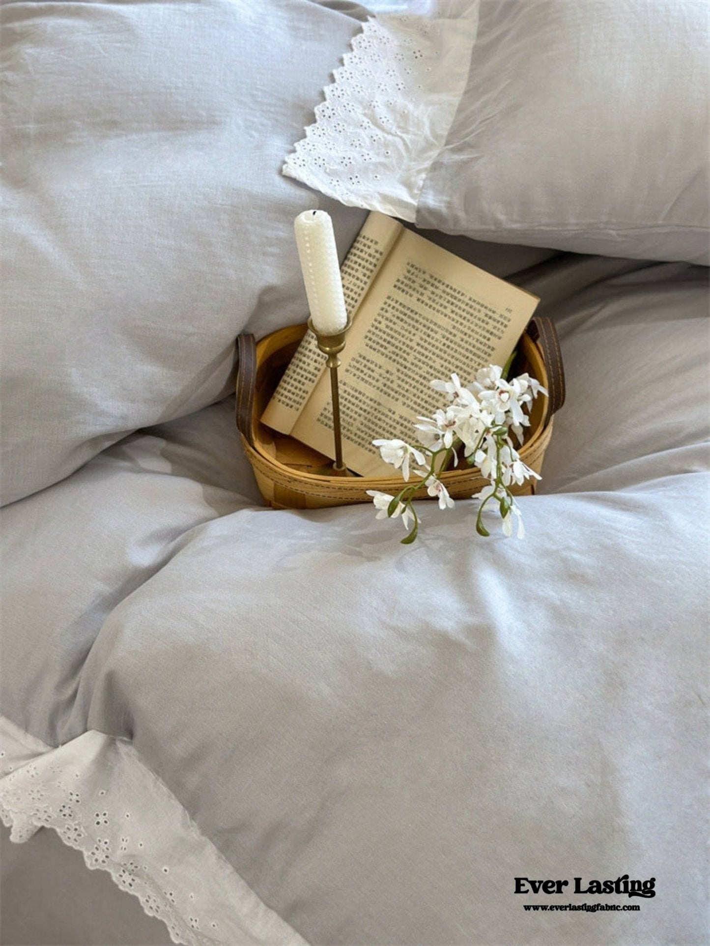 White Ruffle Lace Bedding Set / Purple