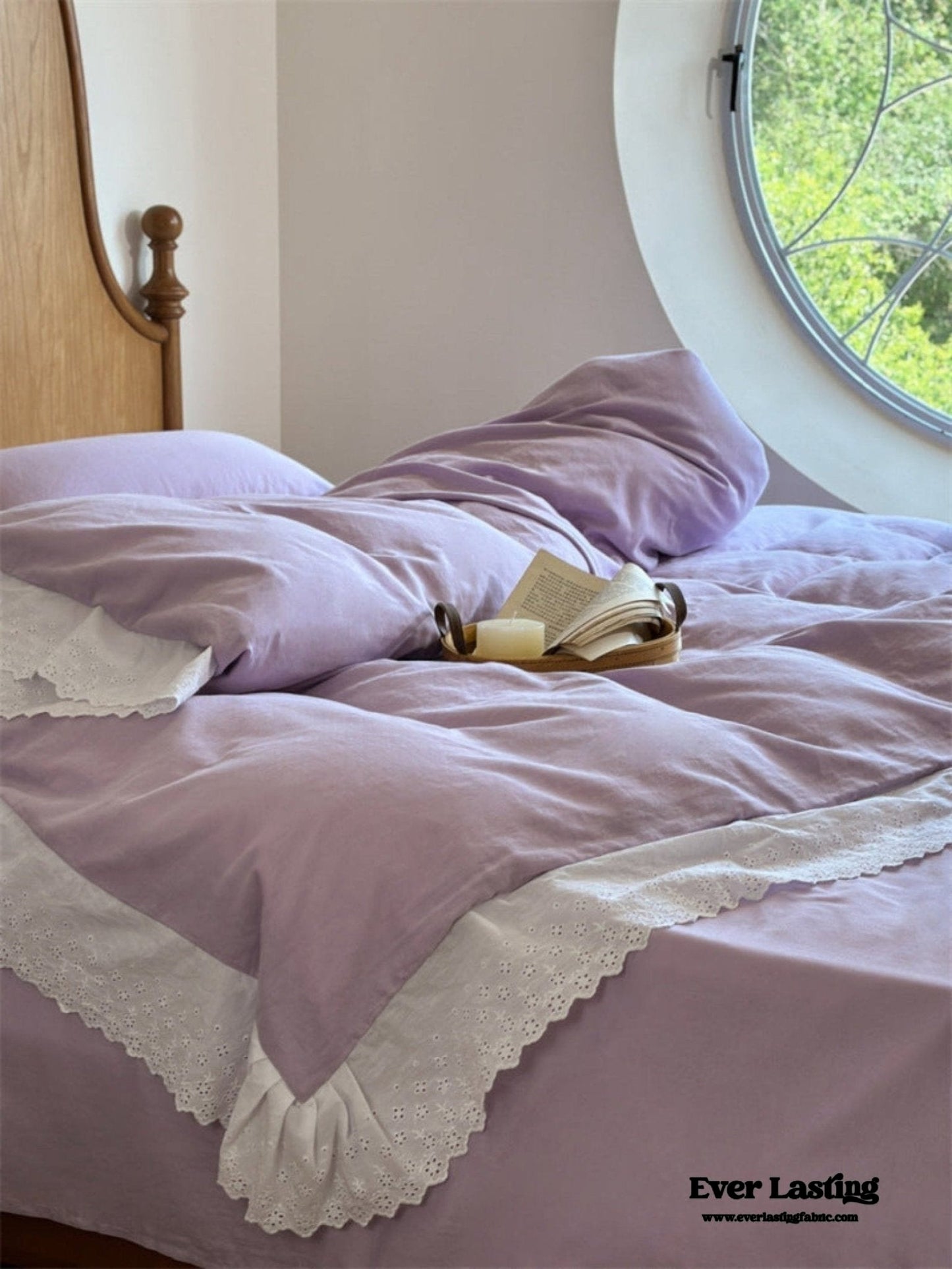 White Ruffle Lace Bedding Set / Purple