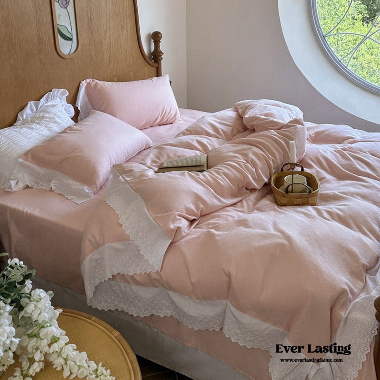 White Ruffle Lace Bedding Set / Purple