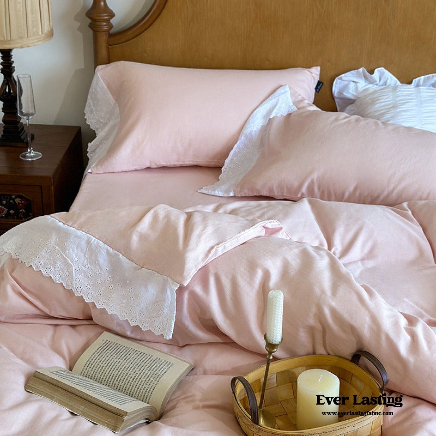 White Ruffle Lace Bedding Set / Yellow