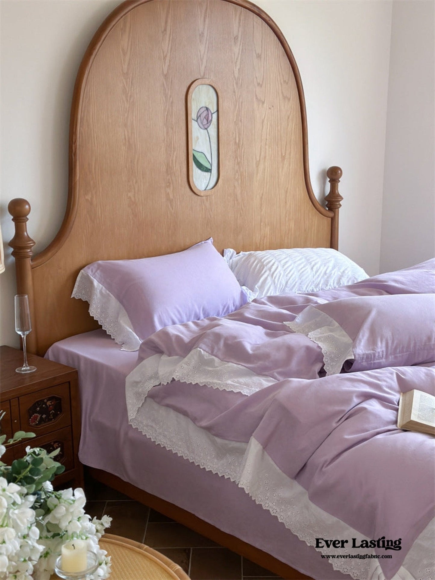 White Ruffle Lace Bedding Set / Yellow