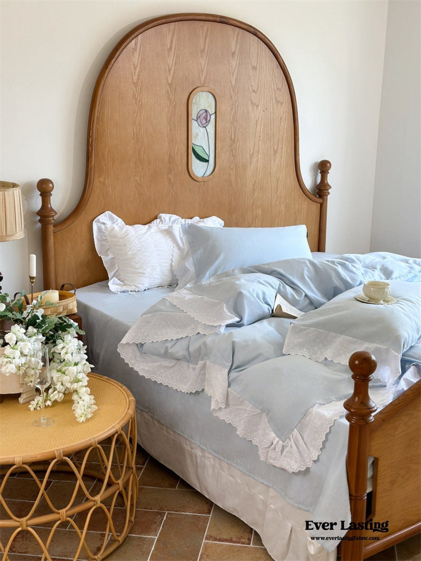 White Ruffle Lace Bedding Set / Yellow