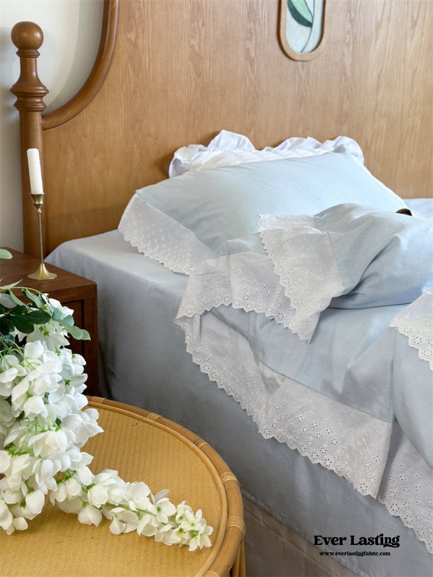 White Ruffle Lace Bedding Set / Yellow