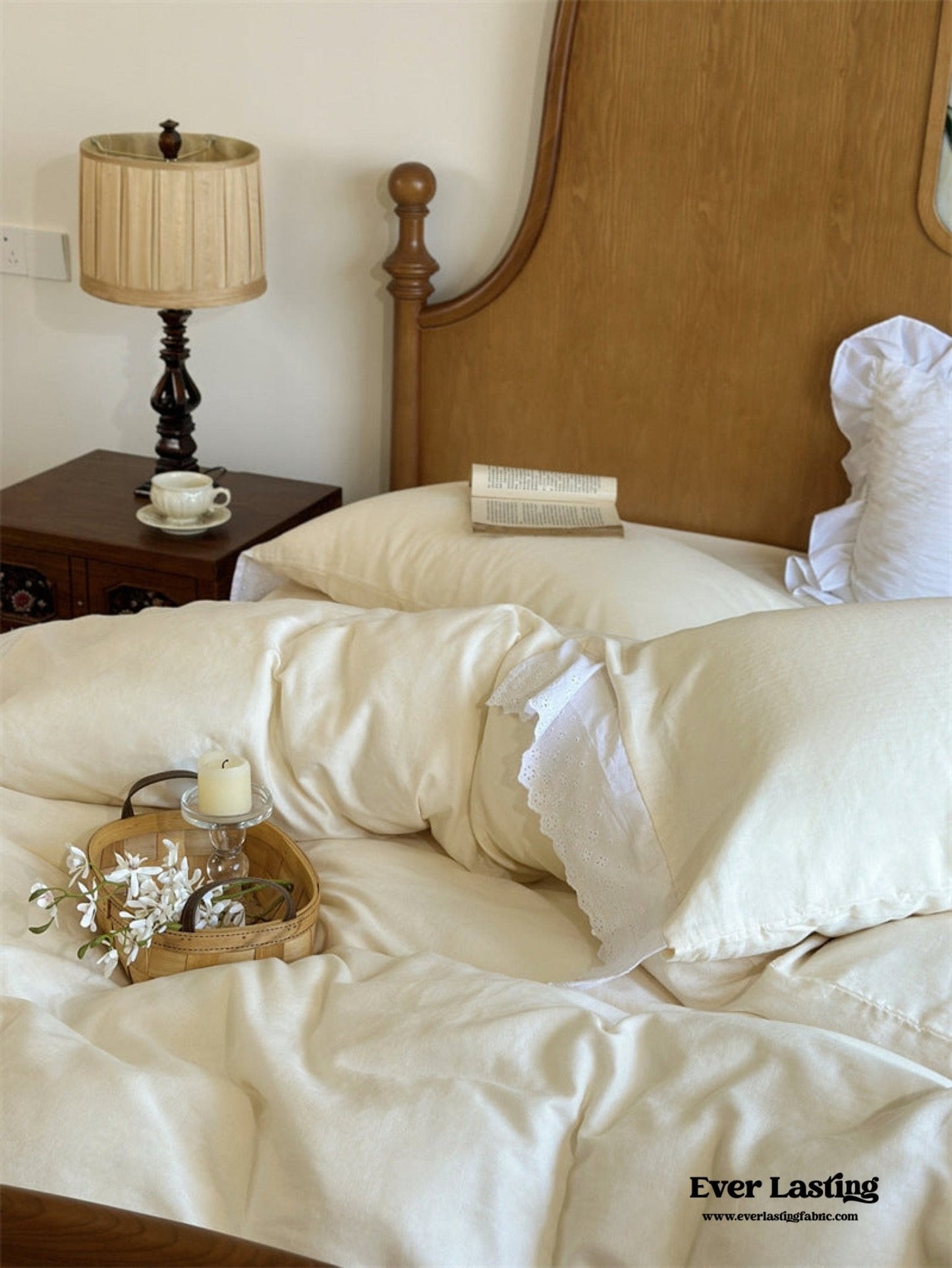 White Ruffle Lace Bedding Set / Yellow