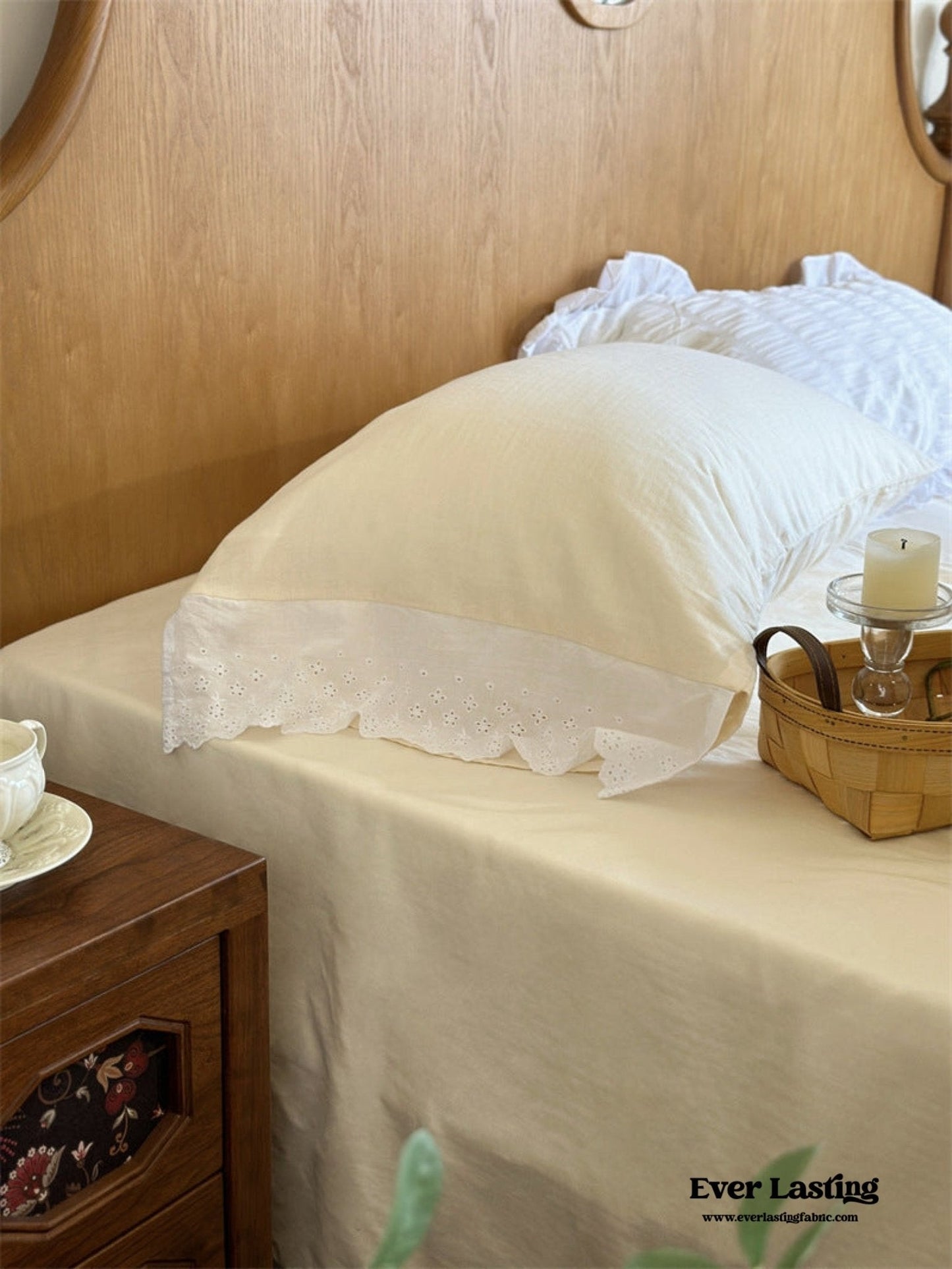 White Ruffle Lace Bedding Set / Yellow