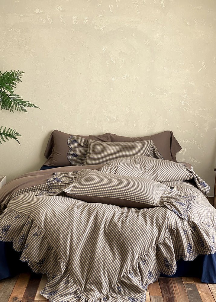 Willa Retro Double Gauze Gingham Bedding Set / Brown