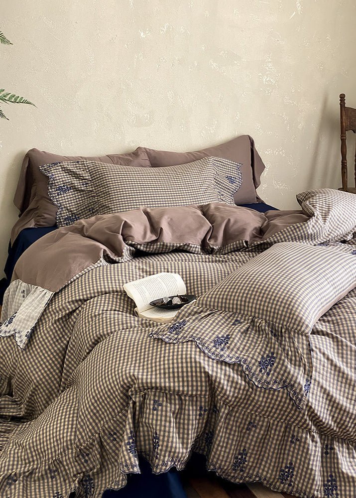 Willa Retro Double Gauze Gingham Bedding Set / Brown