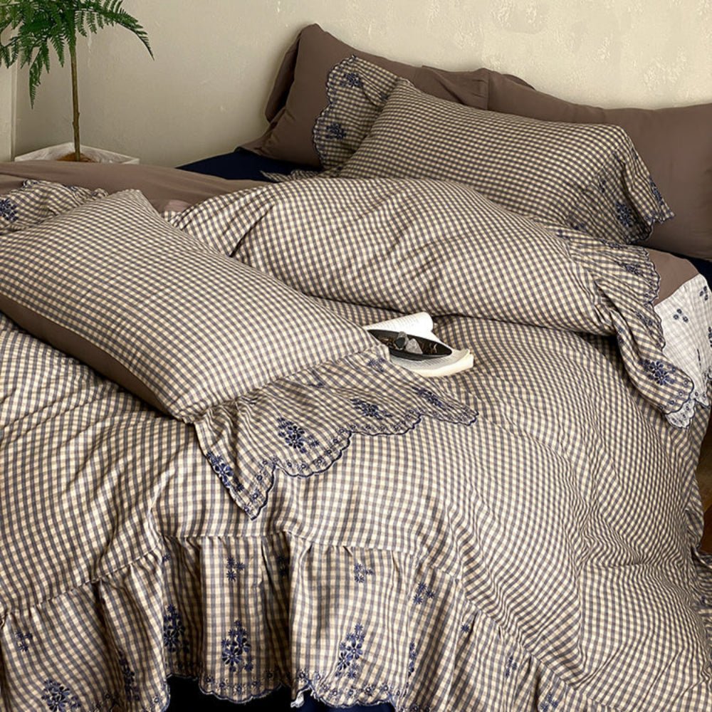 Willa Retro Double Gauze Gingham Bedding Set / Brown