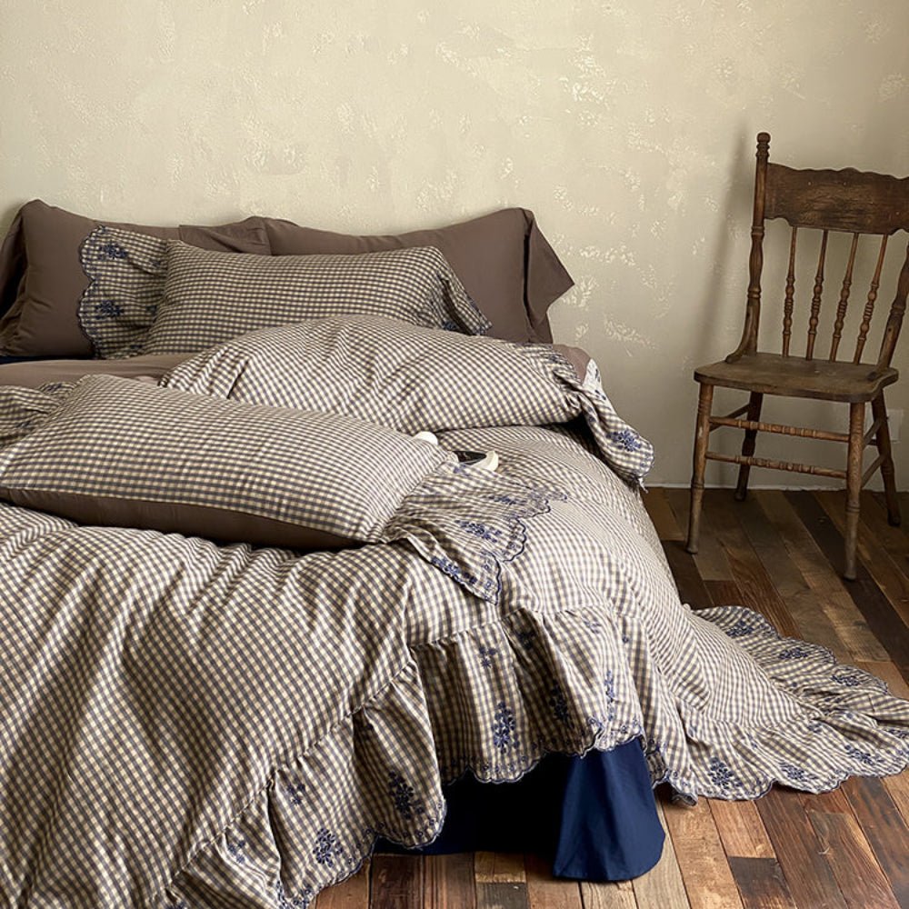 Willa Retro Double Gauze Gingham Bedding Set / Brown