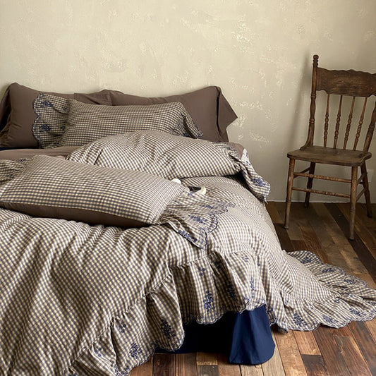 Willa Retro Double Gauze Gingham Bedding Set / Brown