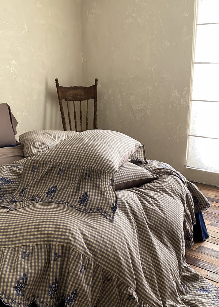 Willa Retro Double Gauze Gingham Bedding Set / Brown