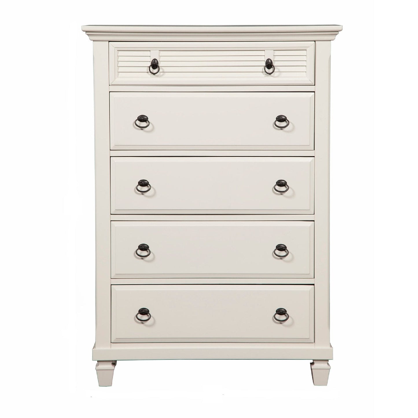 Winchester Chest with five drawers in a white finish, showcasing traditional and contemporary design.