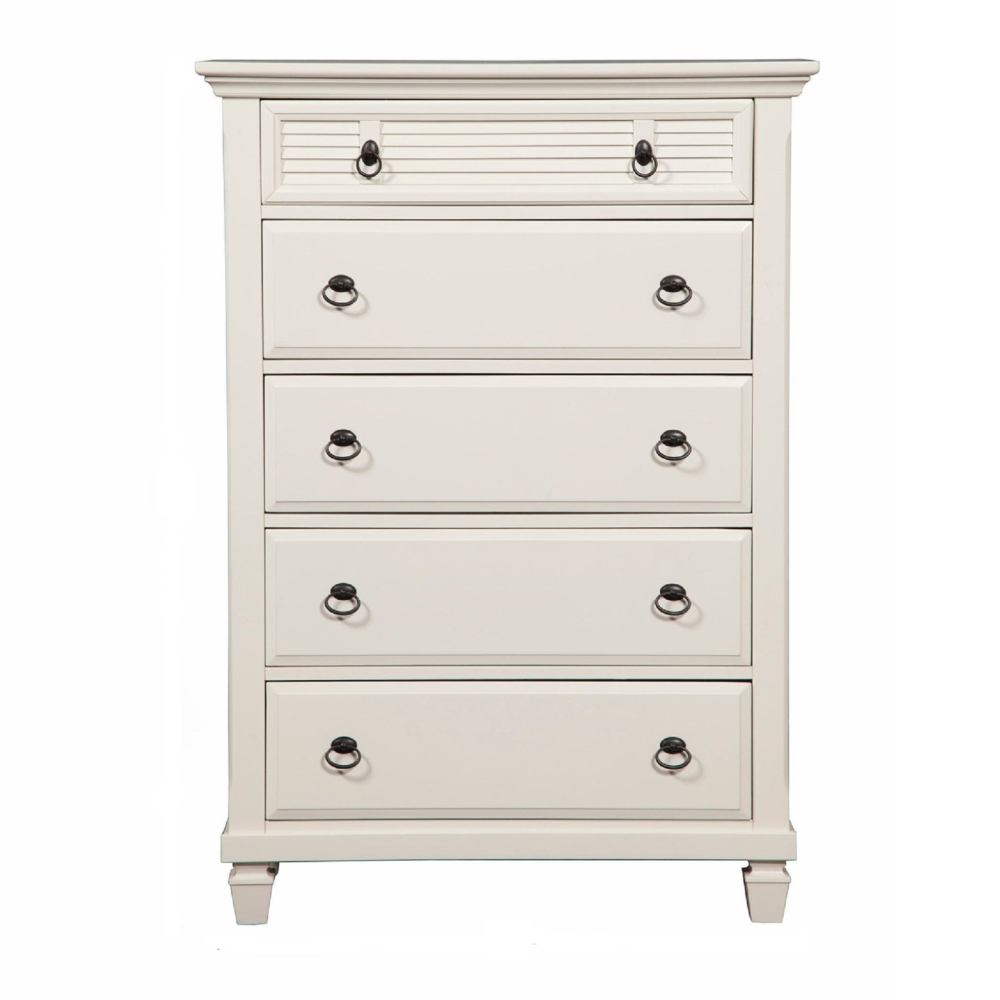 Winchester Chest with five drawers in a white finish, showcasing traditional and contemporary design.