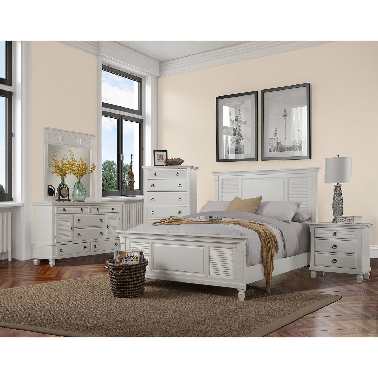 White Winchester Chest in a stylish bedroom setting with classic and contemporary decor.