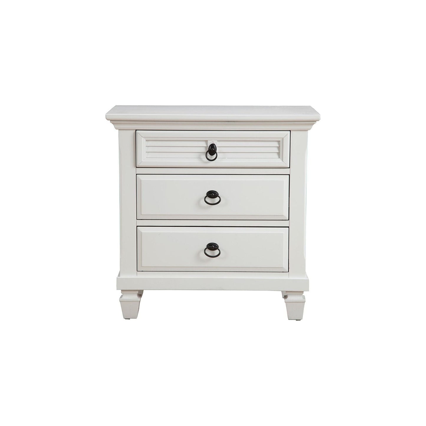 Winchester Nightstand in white with three drawers and classic ring-style handles.