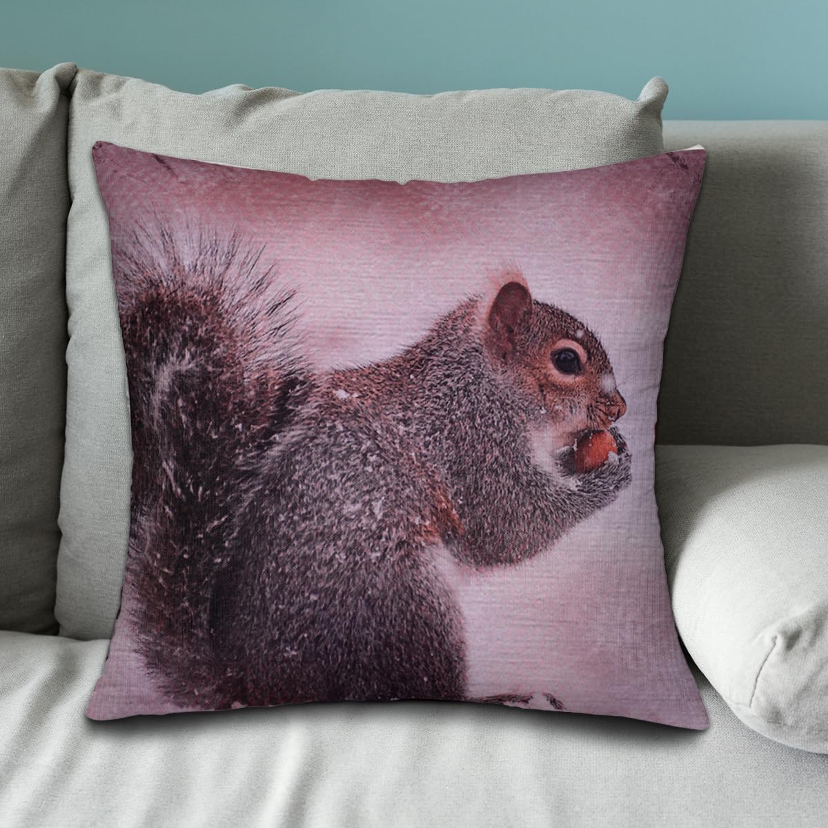 Squirrel Throw Pillow - 18x18 Inch Decorative Pillow Cover With Zipper Closure