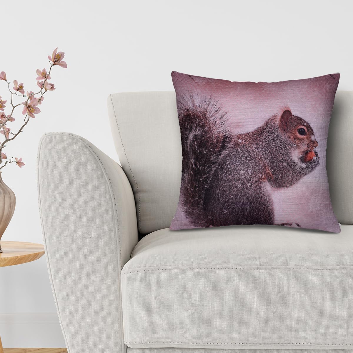 Squirrel Throw Pillow - 18x18 Inch Decorative Pillow Cover With Zipper Closure