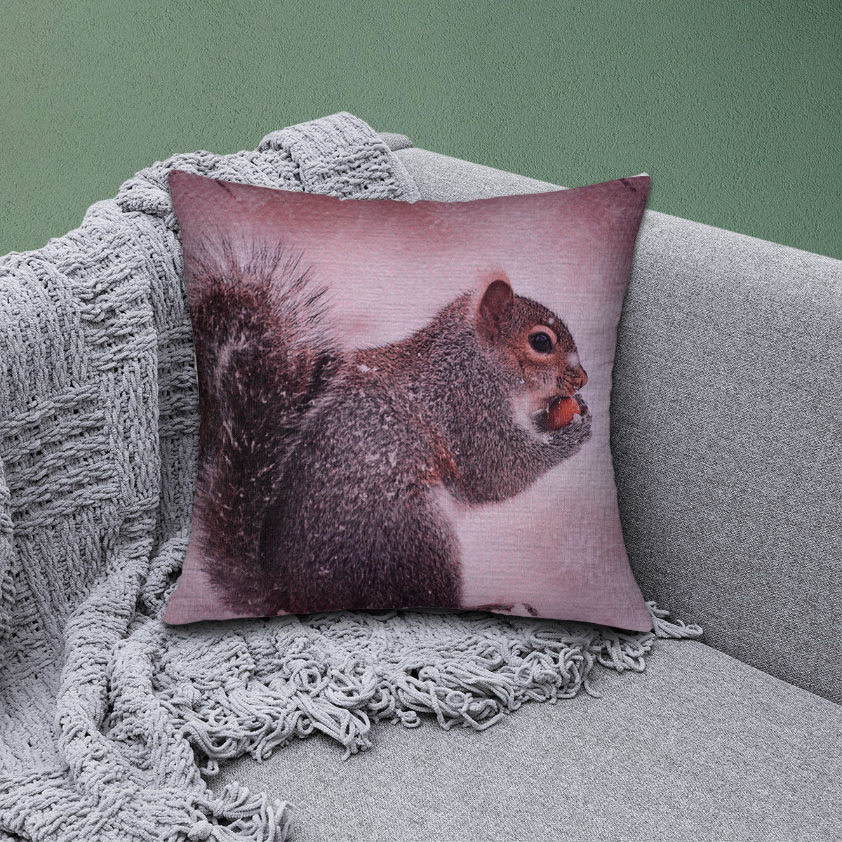 Squirrel Throw Pillow - 18x18 Inch Decorative Pillow Cover With Zipper Closure