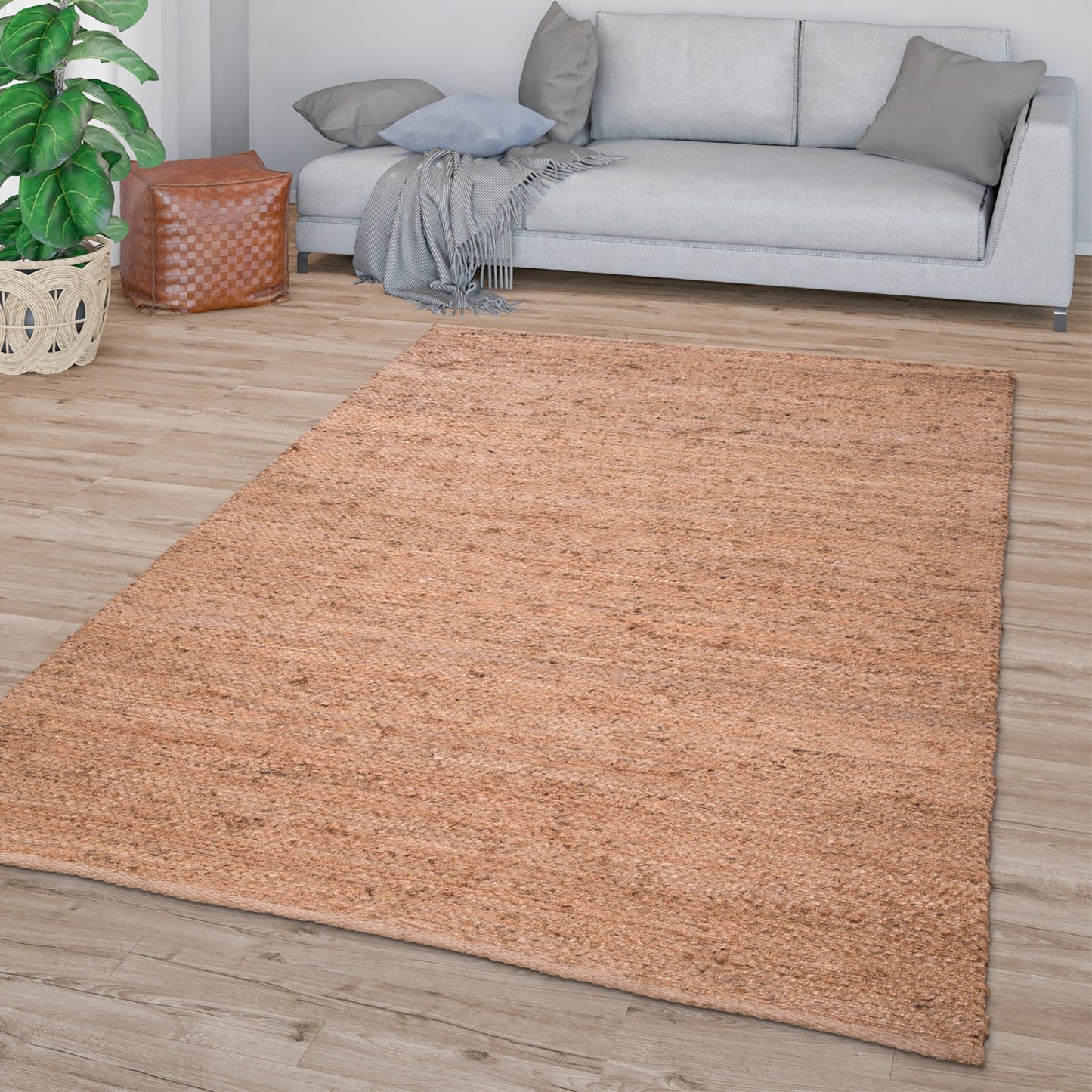 Jute Rug Kaia Hand-Woven with Natural Fibers in Nature Brown