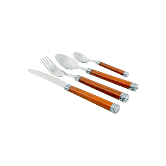 Wood Handle Flatware - 24 Piece Flatware Set for Serving Six