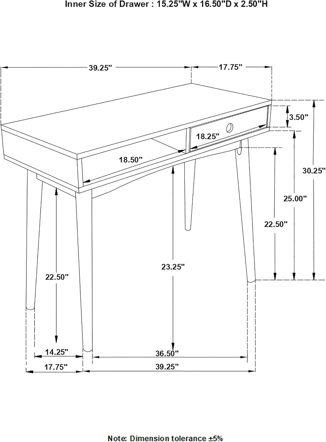 Wood Writing Desk with Drawer Spacious Top and Storage