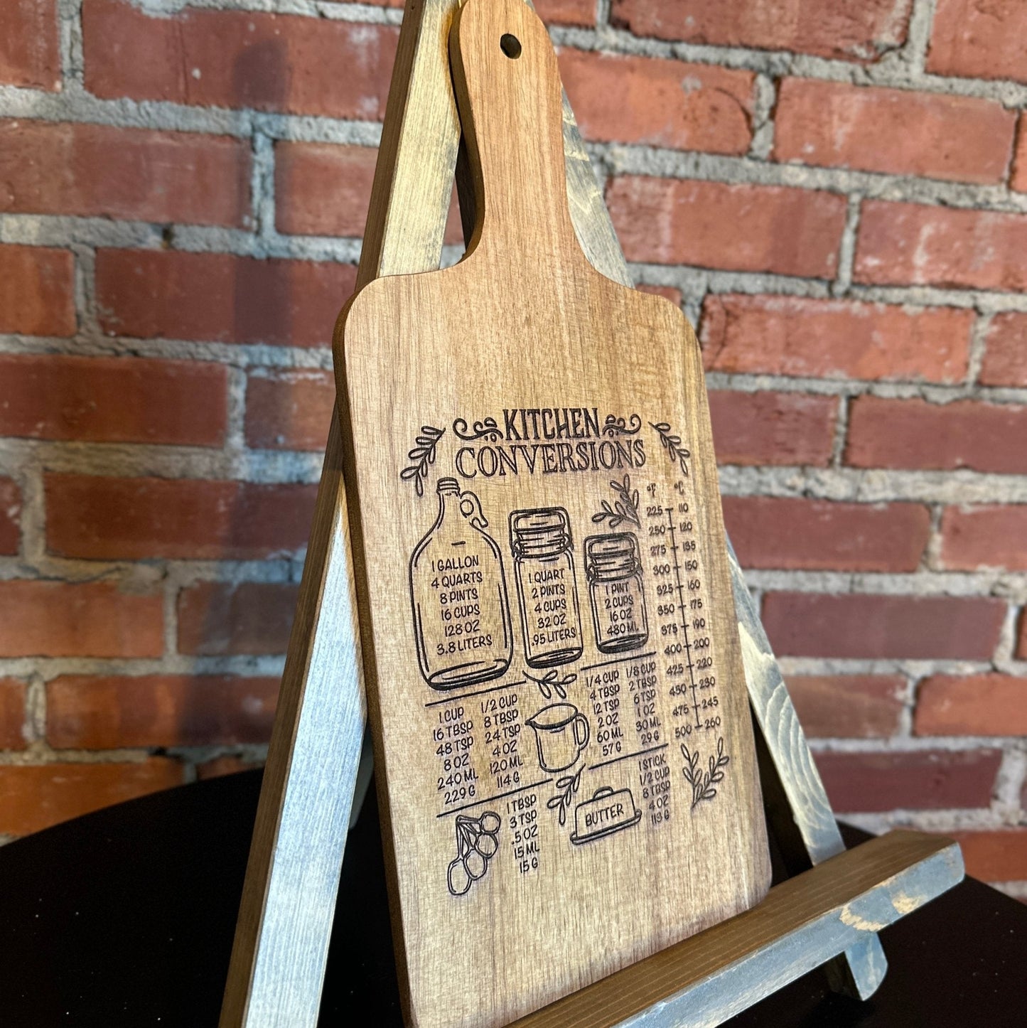 Acacia Wood Cutting Board with Kitchen Measurement Chart – Laser Engraved Cheese Board