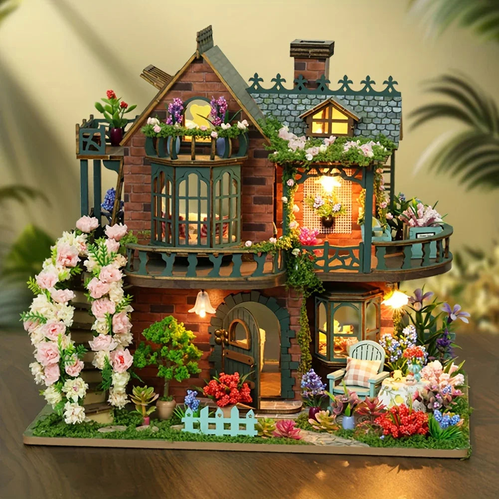 Wooden Dollhouse Kit with Forest Theme and Handmade Details