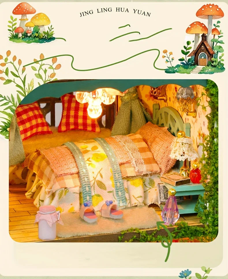 Wooden Dollhouse Kit with Forest Theme and Handmade Details