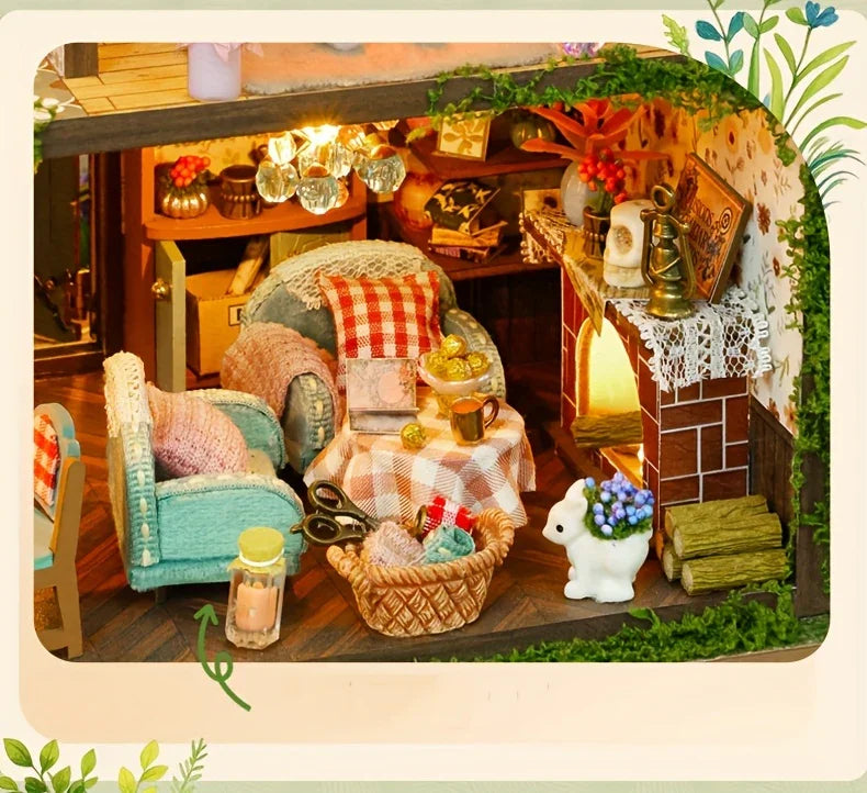 Wooden Dollhouse Kit with Forest Theme and Handmade Details