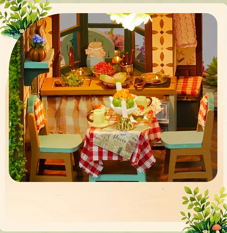 Wooden Dollhouse Kit with Forest Theme and Handmade Details