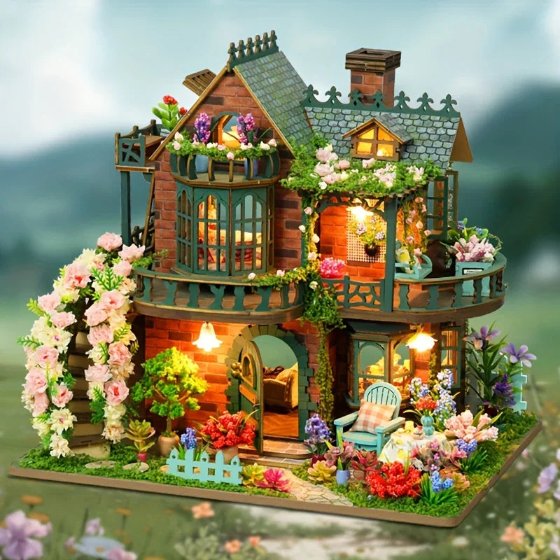 Wooden Dollhouse Kit with Forest Theme and Handmade Details
