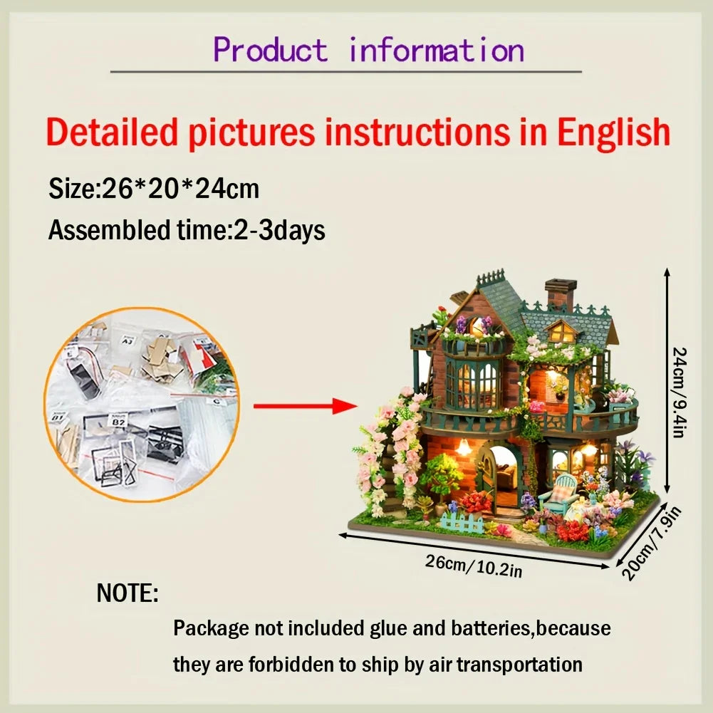Wooden Dollhouse Kit with Forest Theme and Handmade Details