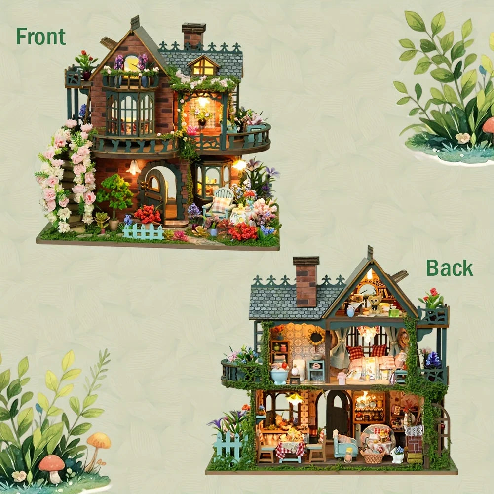 Wooden Dollhouse Kit with Forest Theme and Handmade Details