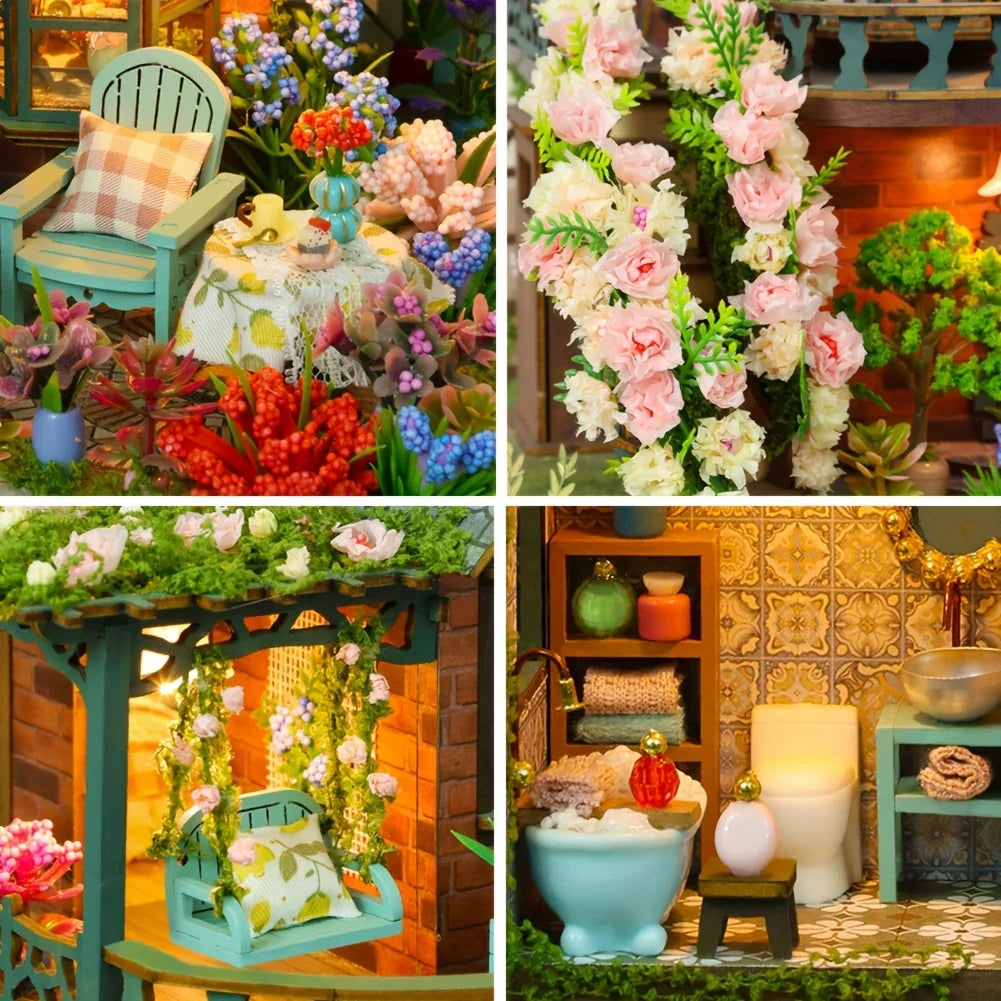 Wooden Dollhouse Kit with Forest Theme and Handmade Details