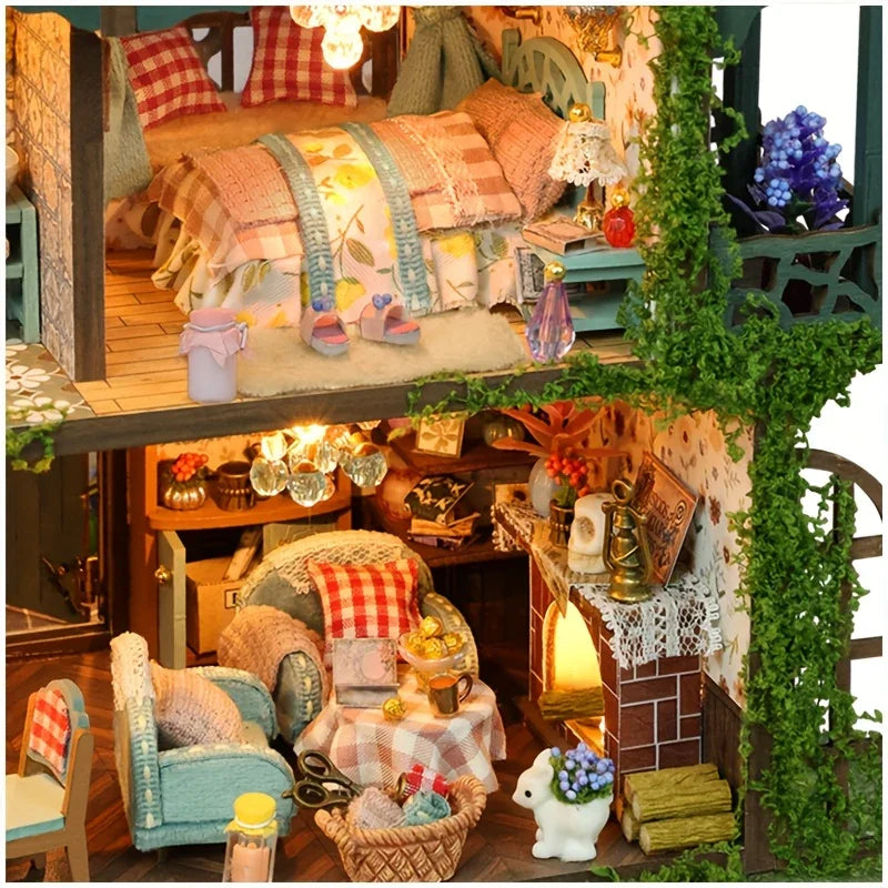 Wooden Dollhouse Kit with Forest Theme and Handmade Details